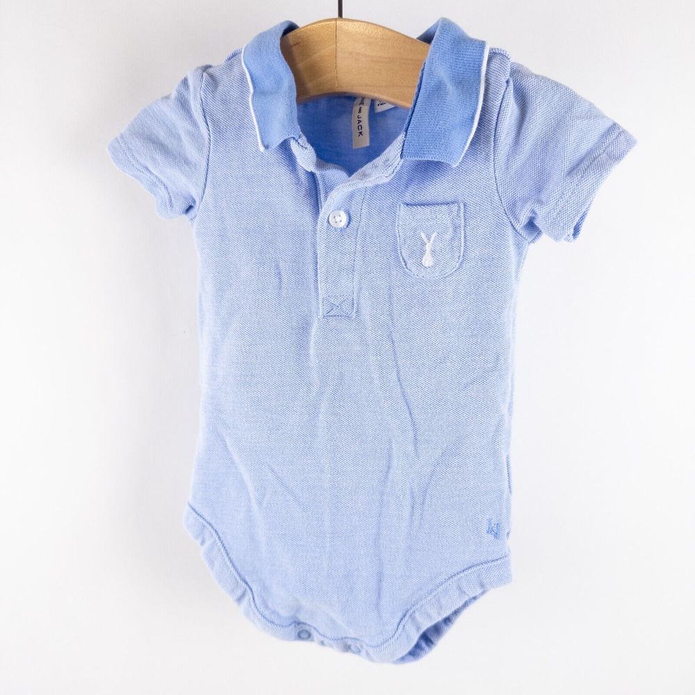 Janie and Jack Cotton Pique Embroidered Bunny Collared Bodysuit Blue Sz‎ 3-6m